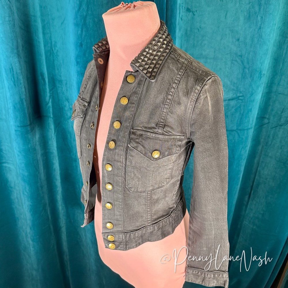 Current/Elliott The Snap Denim Jacket with Studs Midnight - Picture 6 of 12